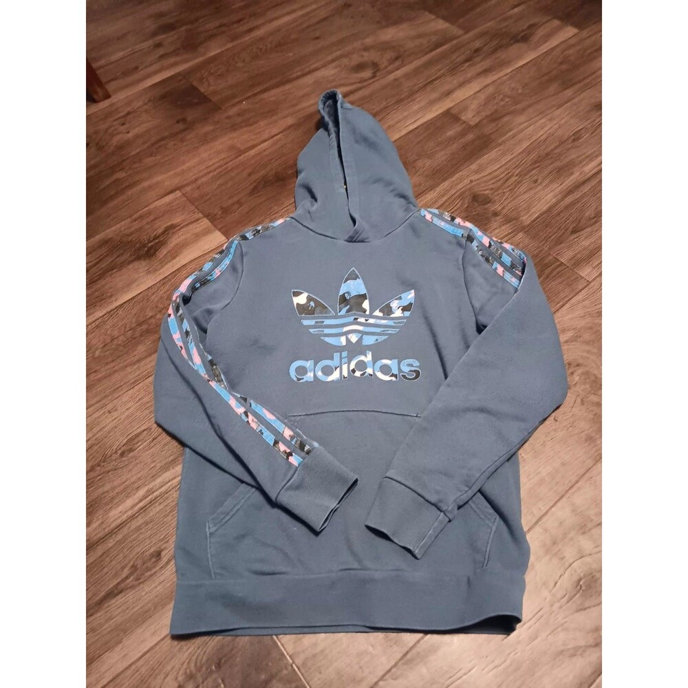 Adidas Blue Gray Pullover Hoodie Youth Boys Sz L
